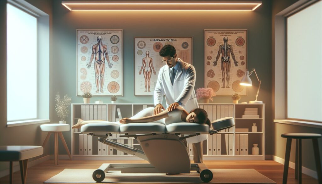 The image showcases a serene chiropractic clinic, with a skilled chiropractor gently applying a therapeutic adjustment on a patient's shoulder, illustrating the peaceful yet powerful process of chiropractic care in alleviating shoulder and arm pain.